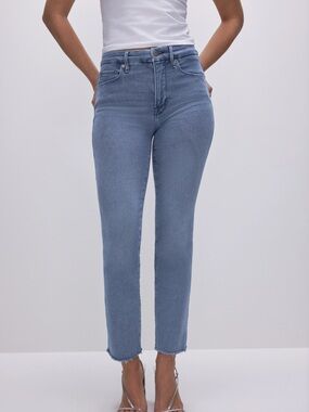 Good American Good Straight High Rise Jeans Raw Hem
